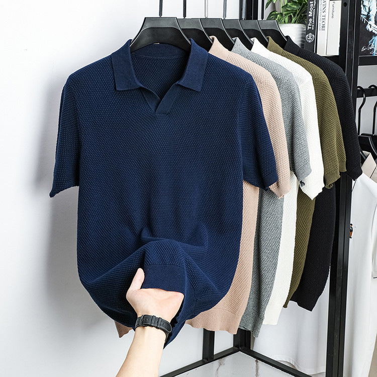 Men's Pure Cotton Waffle-Knit Seagull Collar Polo