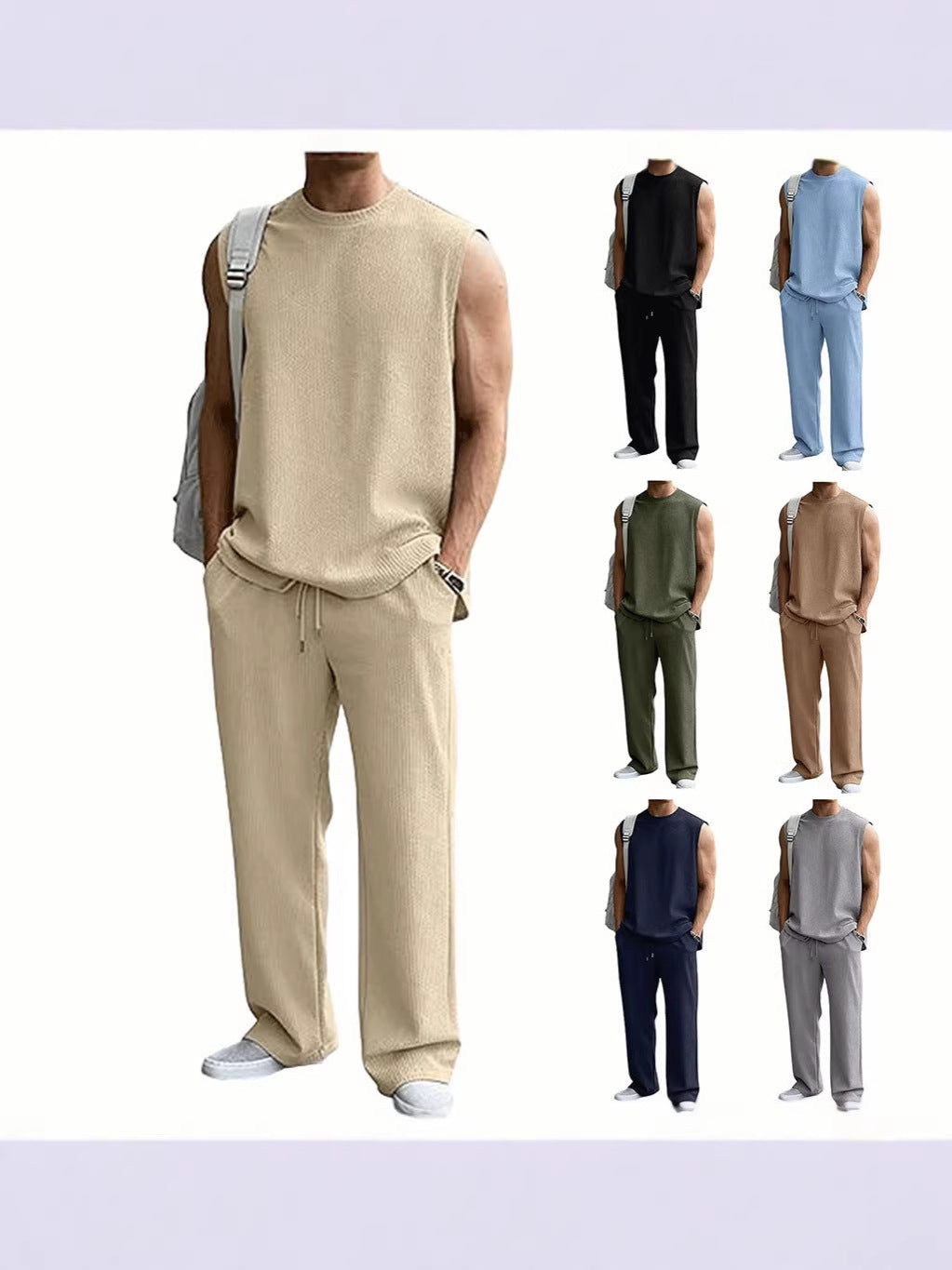 Men's Textured Ribbed Tank & Trousers Set