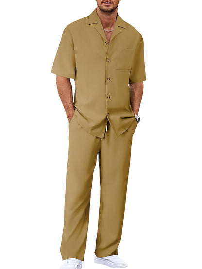 Men's Casual Loose Fit Short Sleeve Shirt & Trouser Set