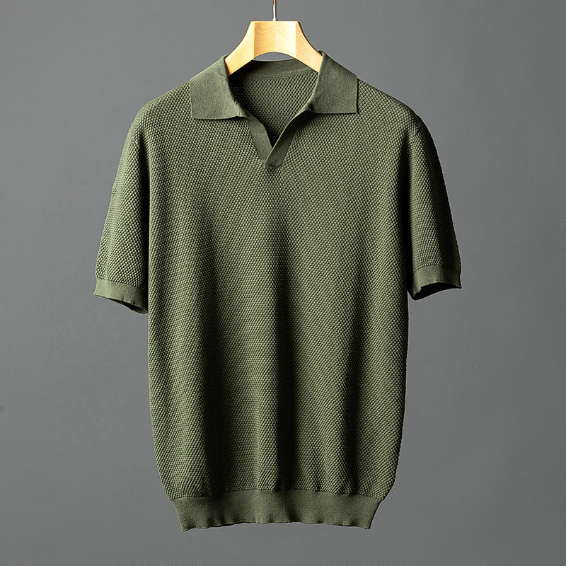 Men's Pure Cotton Waffle-Knit Seagull Collar Polo