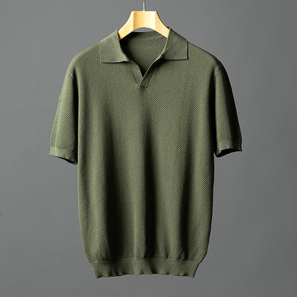 Men's Pure Cotton Waffle-Knit Seagull Collar Polo