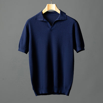Men's Pure Cotton Waffle-Knit Seagull Collar Polo