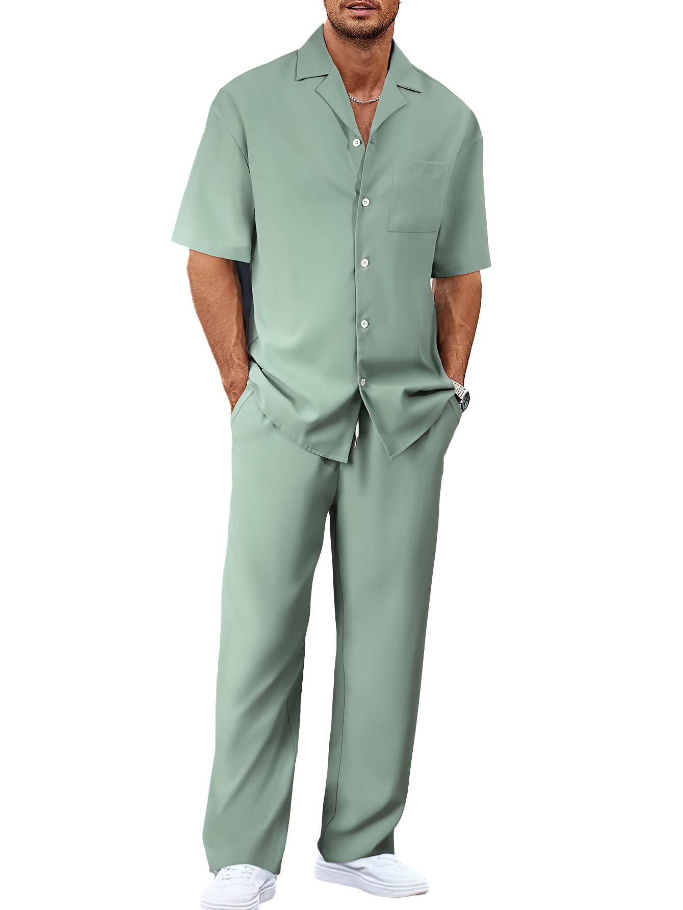 Men's Casual Loose Fit Short Sleeve Shirt & Trouser Set