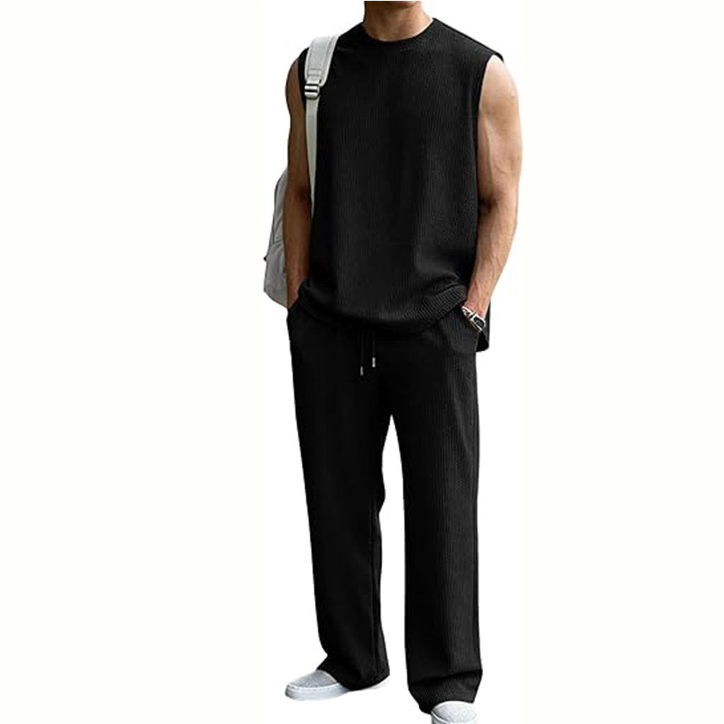 Men's Textured Ribbed Tank & Trousers Set