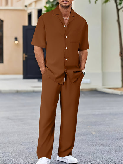 Men's Casual Loose Fit Short Sleeve Shirt & Trouser Set