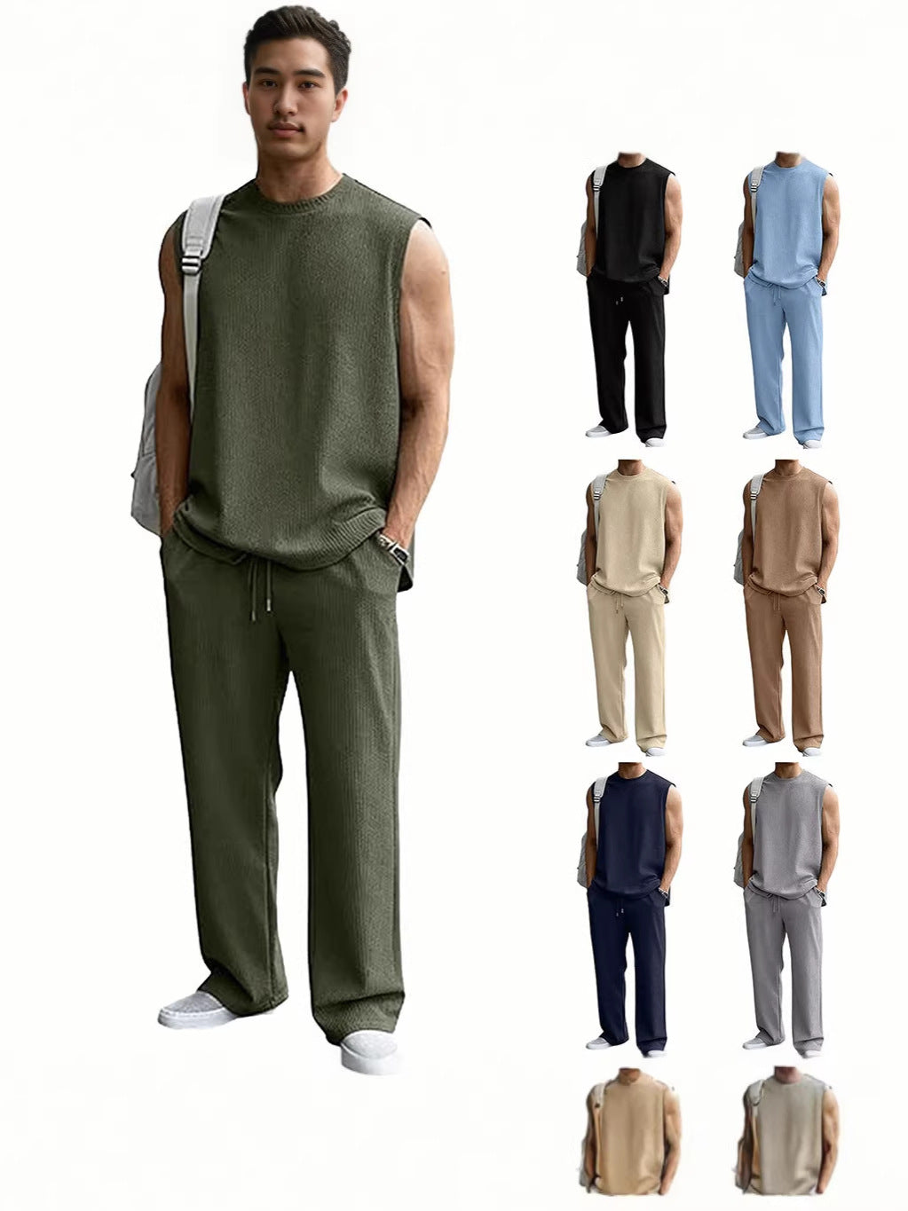 Men's Textured Ribbed Tank & Trousers Set