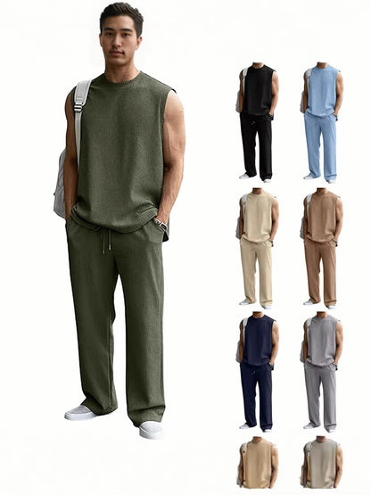 Men's Textured Ribbed Tank & Trousers Set