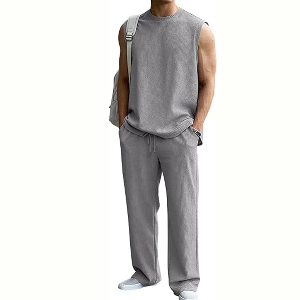 Men's Textured Ribbed Tank & Trousers Set