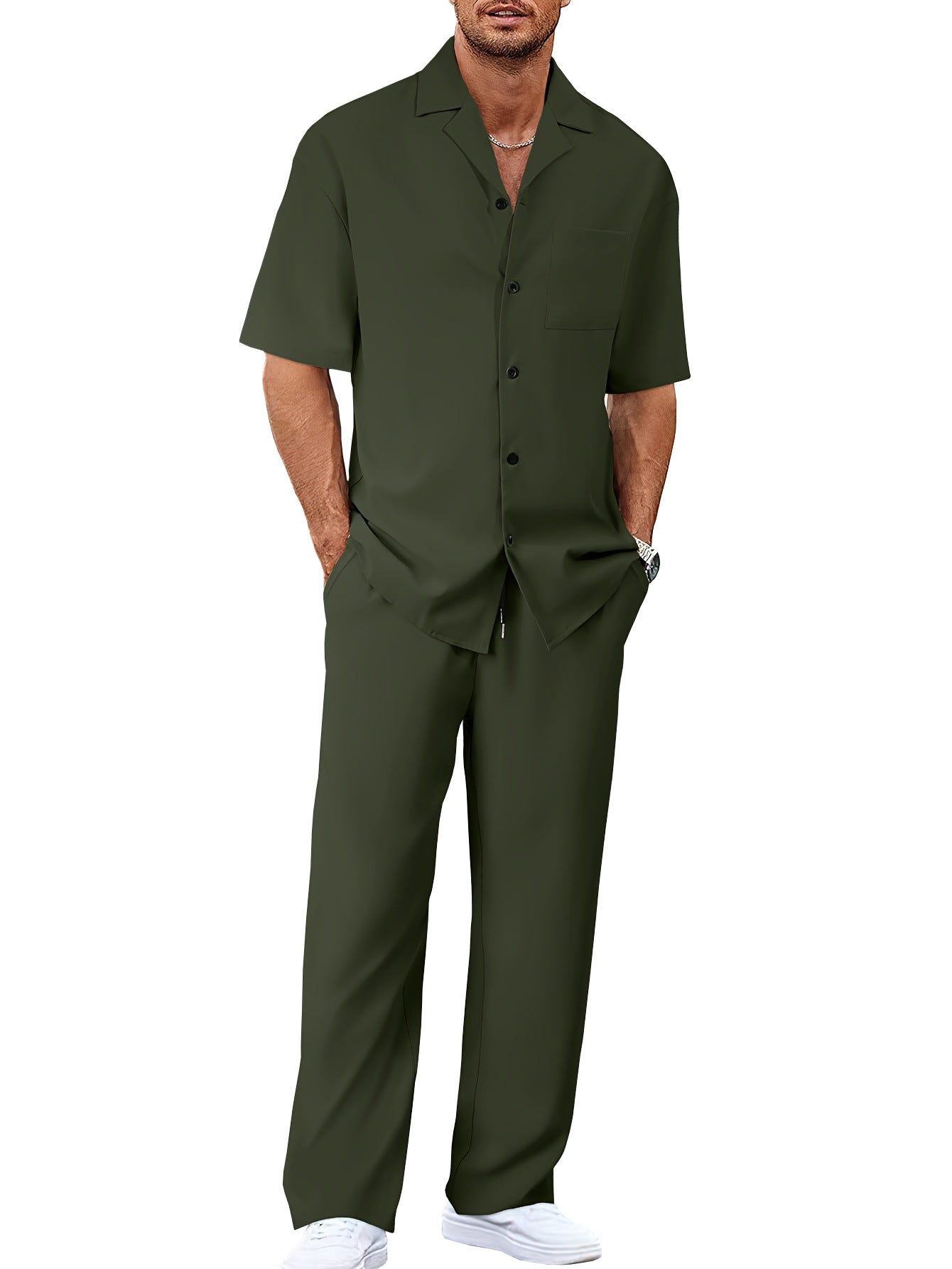 Men's Casual Loose Fit Short Sleeve Shirt & Trouser Set