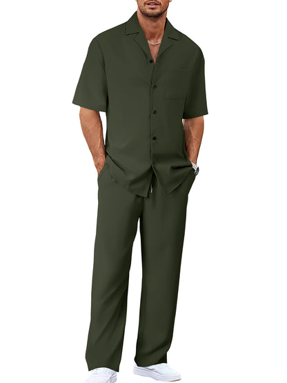 Men's Casual Loose Fit Short Sleeve Shirt & Trouser Set