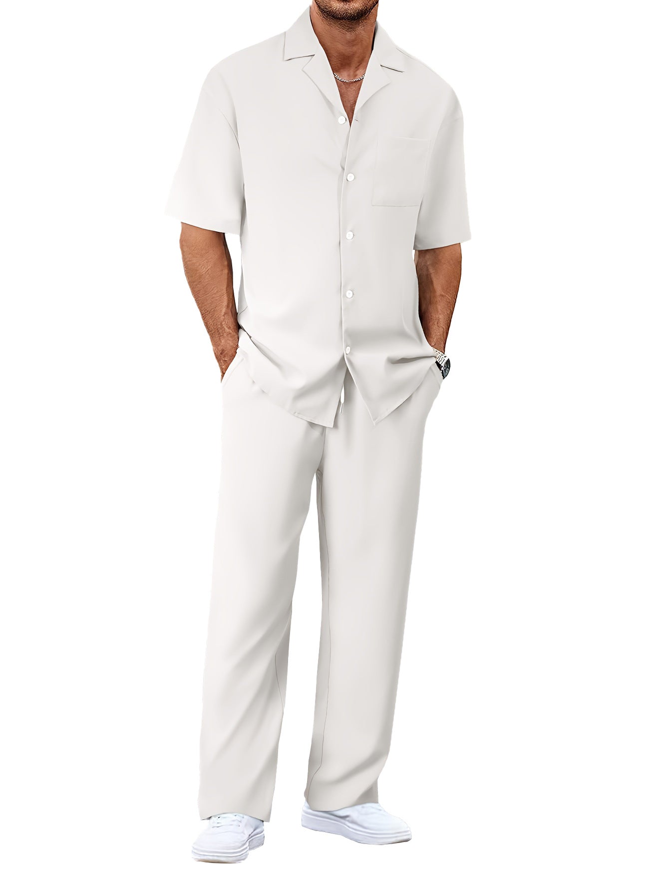 Men's Casual Loose Fit Short Sleeve Shirt & Trouser Set