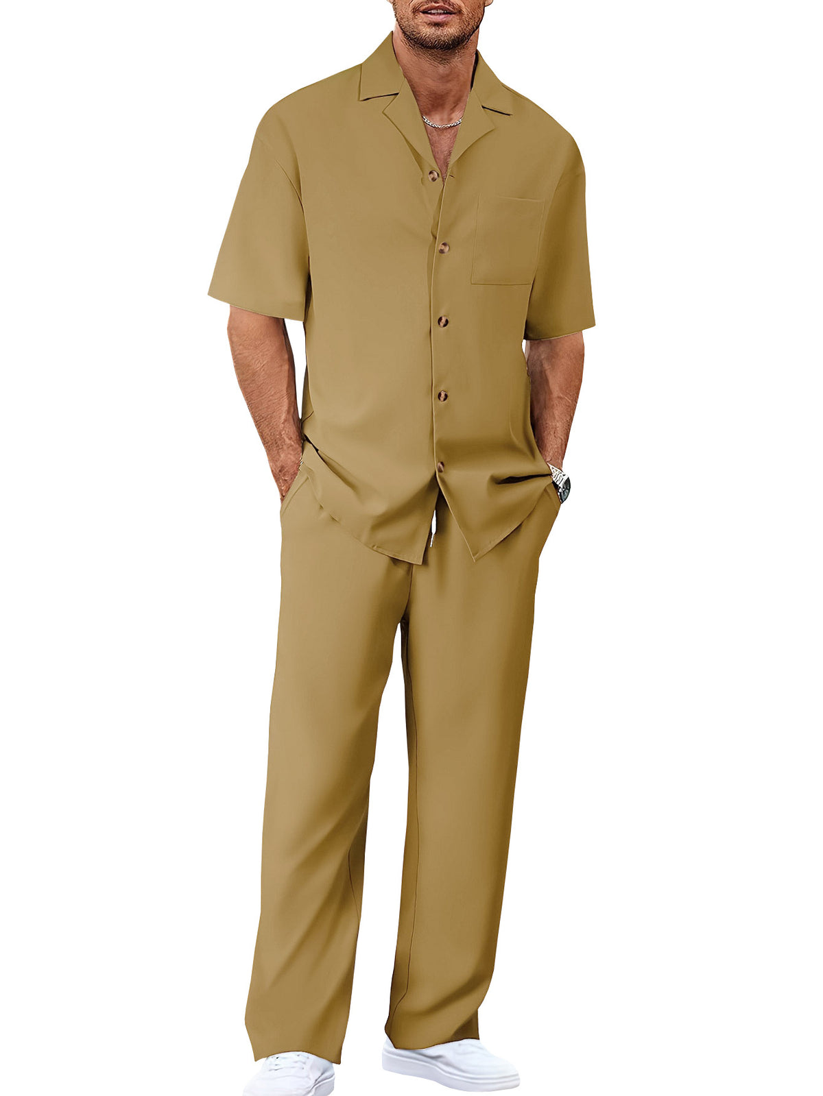 Ensemble chemise décontractée à manches courtes et pantalon ample pour homme
