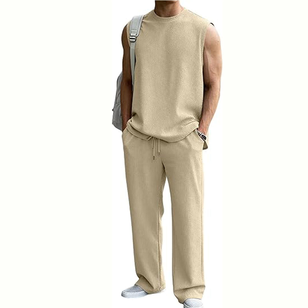 Men's Textured Ribbed Tank & Trousers Set