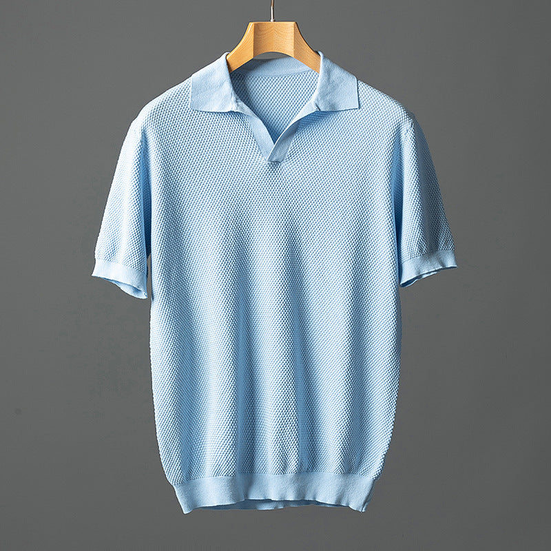 Men's Pure Cotton Waffle-Knit Seagull Collar Polo