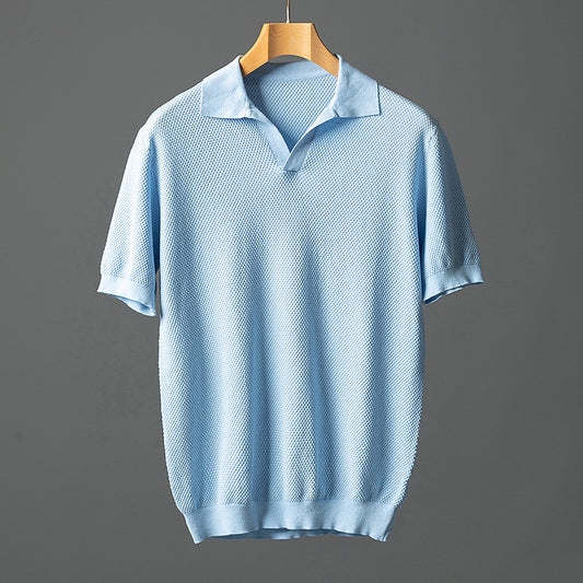 Herren-Poloshirt aus reiner Baumwolle mit Waffelstrick und Möwenkragen