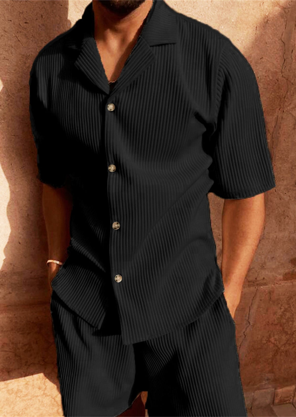 Ensemble de short pour homme avec revers plissé texturé