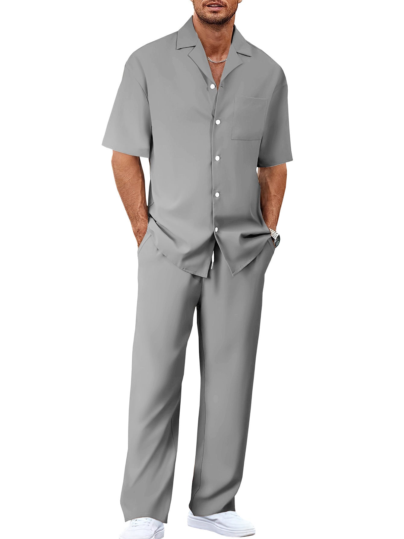 Men's Casual Loose Fit Short Sleeve Shirt & Trouser Set