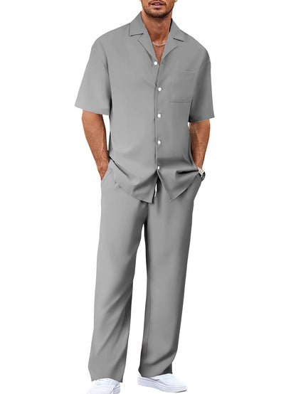 Men's Casual Loose Fit Short Sleeve Shirt & Trouser Set