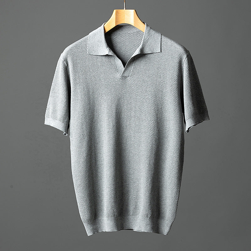Men's Pure Cotton Waffle-Knit Seagull Collar Polo
