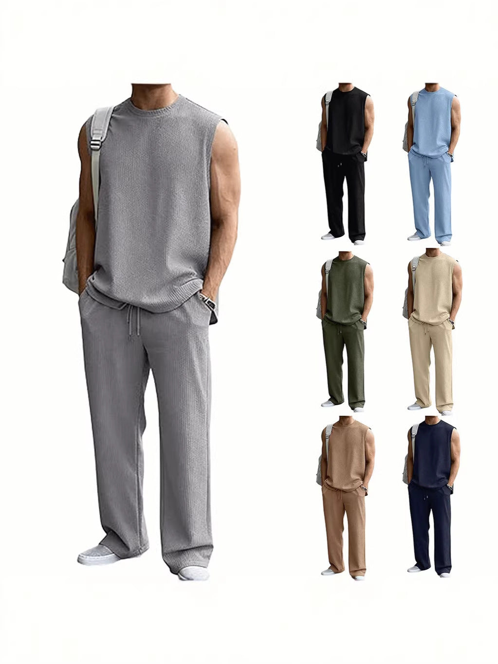 Men's Textured Ribbed Tank & Trousers Set