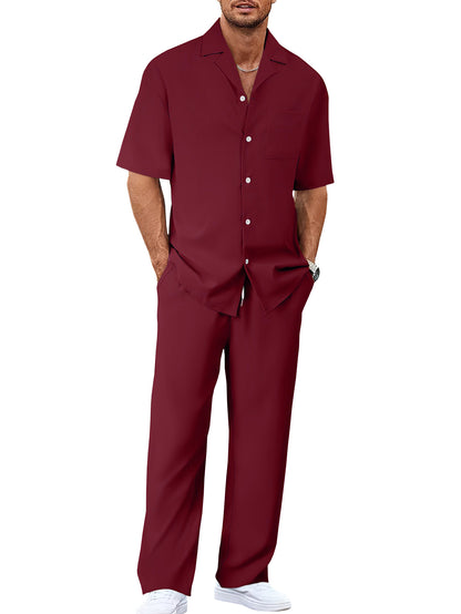 Men's Casual Loose Fit Short Sleeve Shirt & Trouser Set