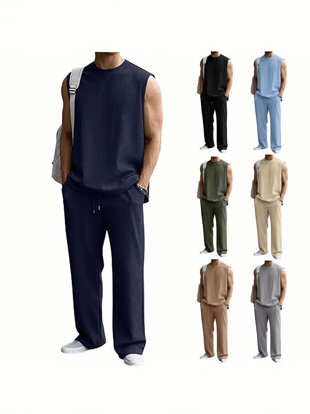 Men's Textured Ribbed Tank & Trousers Set