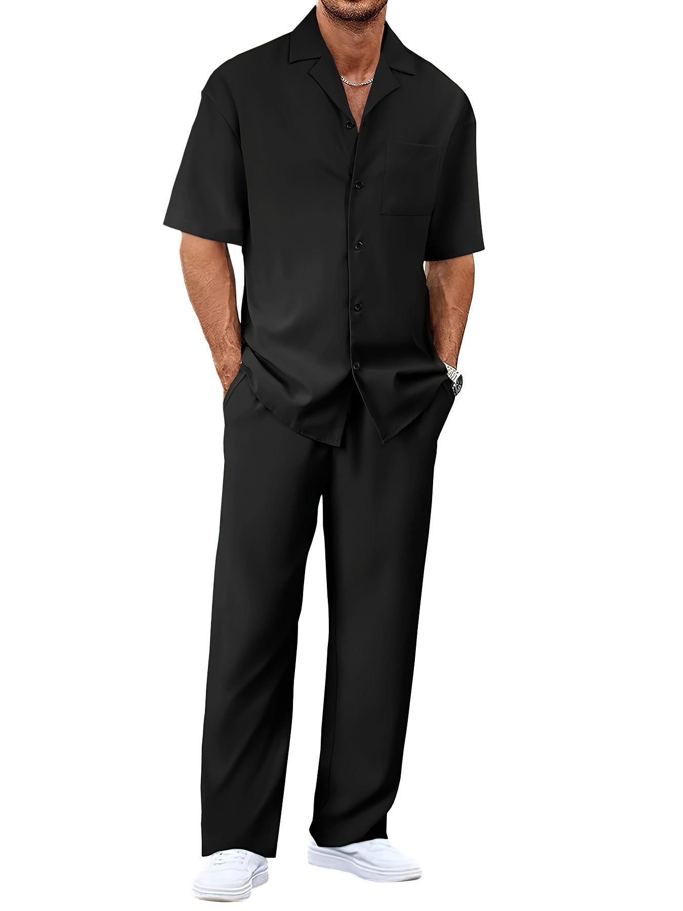 Men's Casual Loose Fit Short Sleeve Shirt & Trouser Set