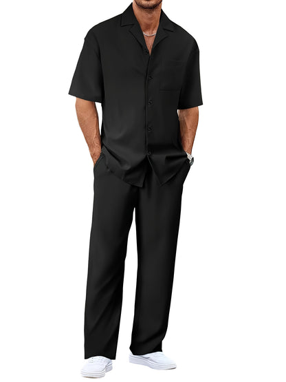 Men's Casual Loose Fit Short Sleeve Shirt & Trouser Set