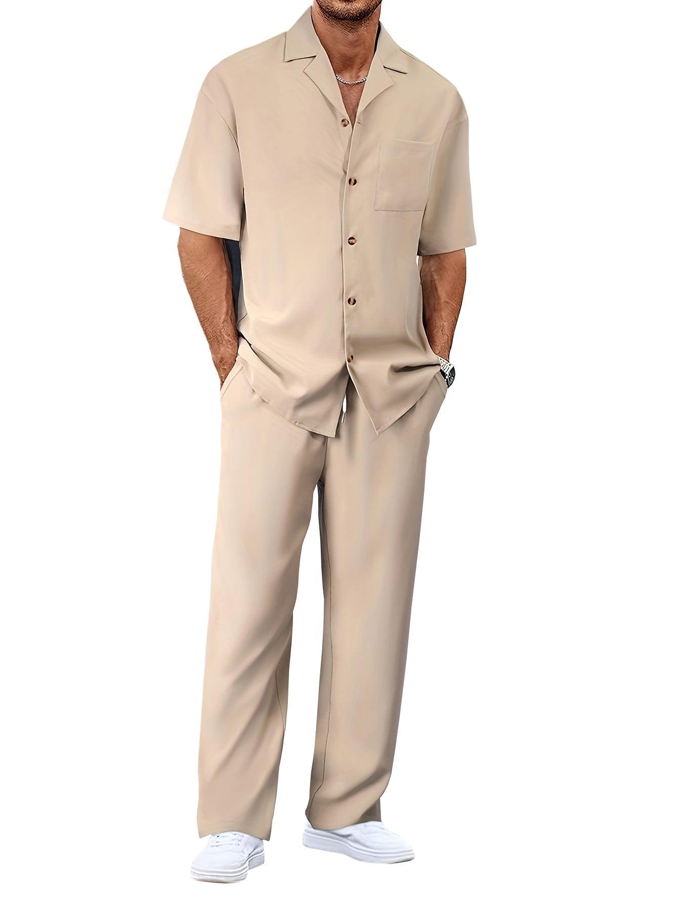 Men's Casual Loose Fit Short Sleeve Shirt & Trouser Set
