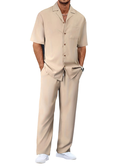 Men's Casual Loose Fit Short Sleeve Shirt & Trouser Set