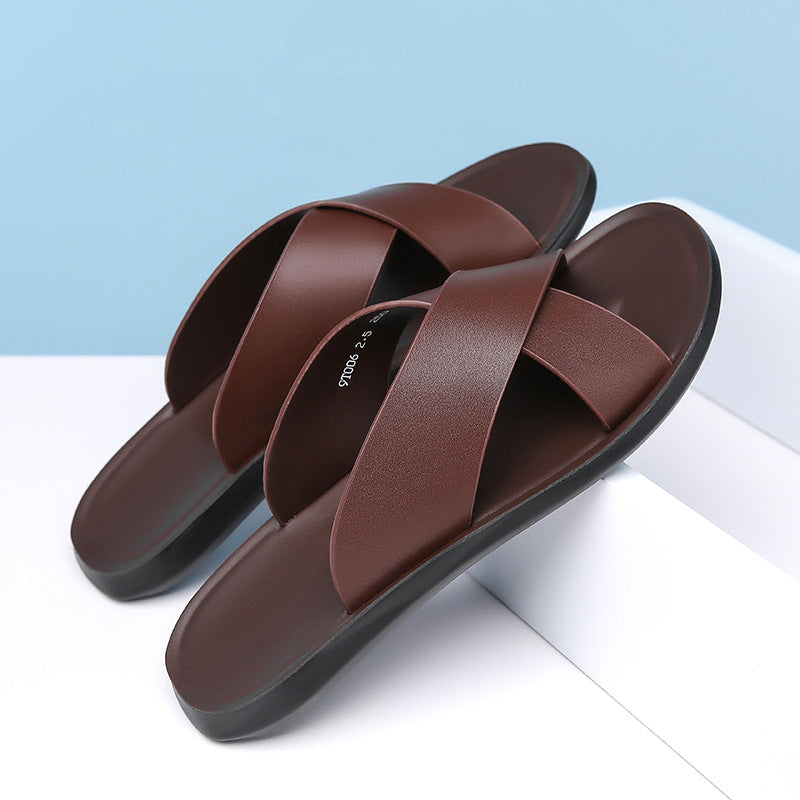 Leather Cross-Strap Sandals
