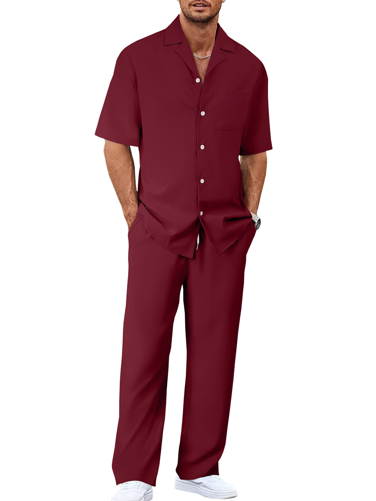 Ensemble chemise décontractée à manches courtes et pantalon ample pour homme