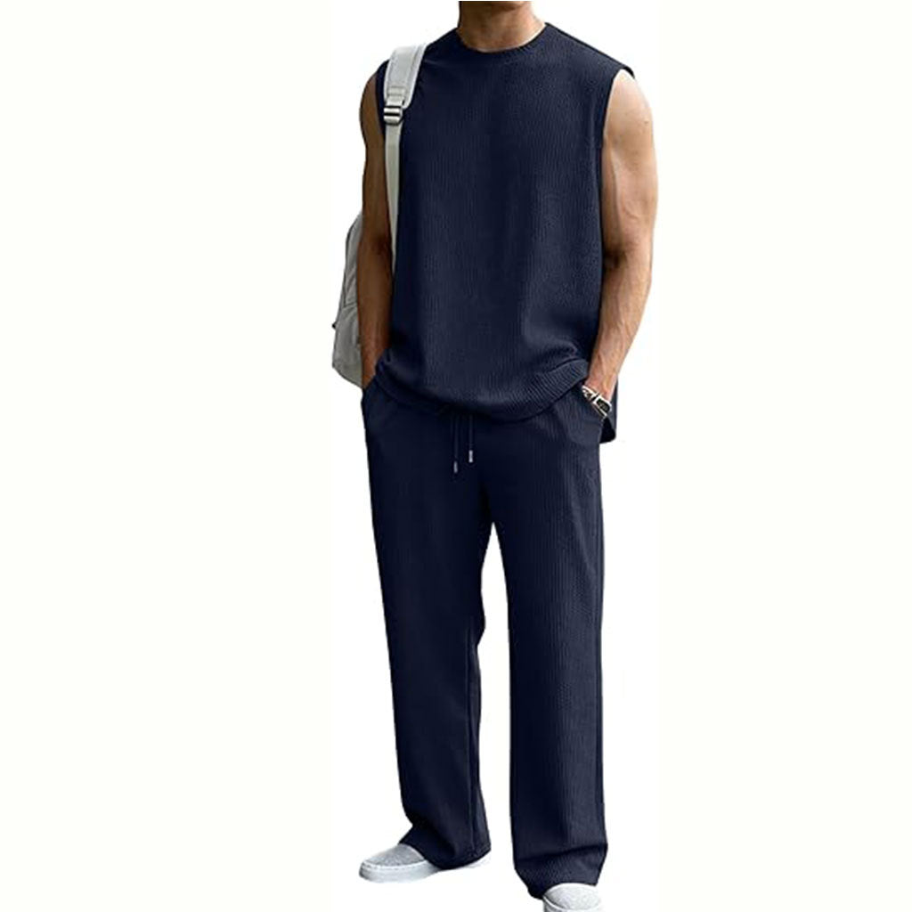 Men's Textured Ribbed Tank & Trousers Set