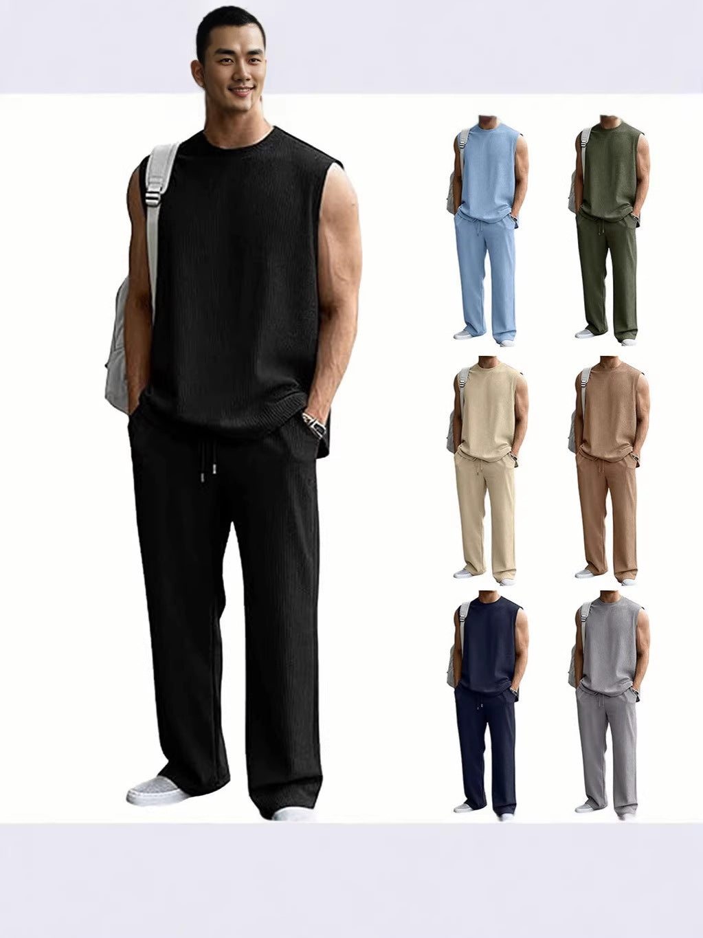 Men's Textured Ribbed Tank & Trousers Set
