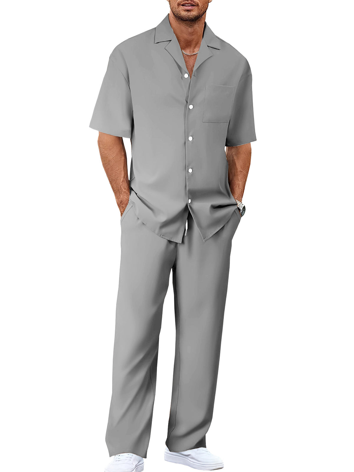 Ensemble chemise décontractée à manches courtes et pantalon ample pour homme