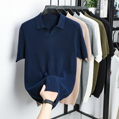 Men's Pure Cotton Waffle-Knit Seagull Collar Polo