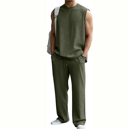 Men's Textured Ribbed Tank & Trousers Set