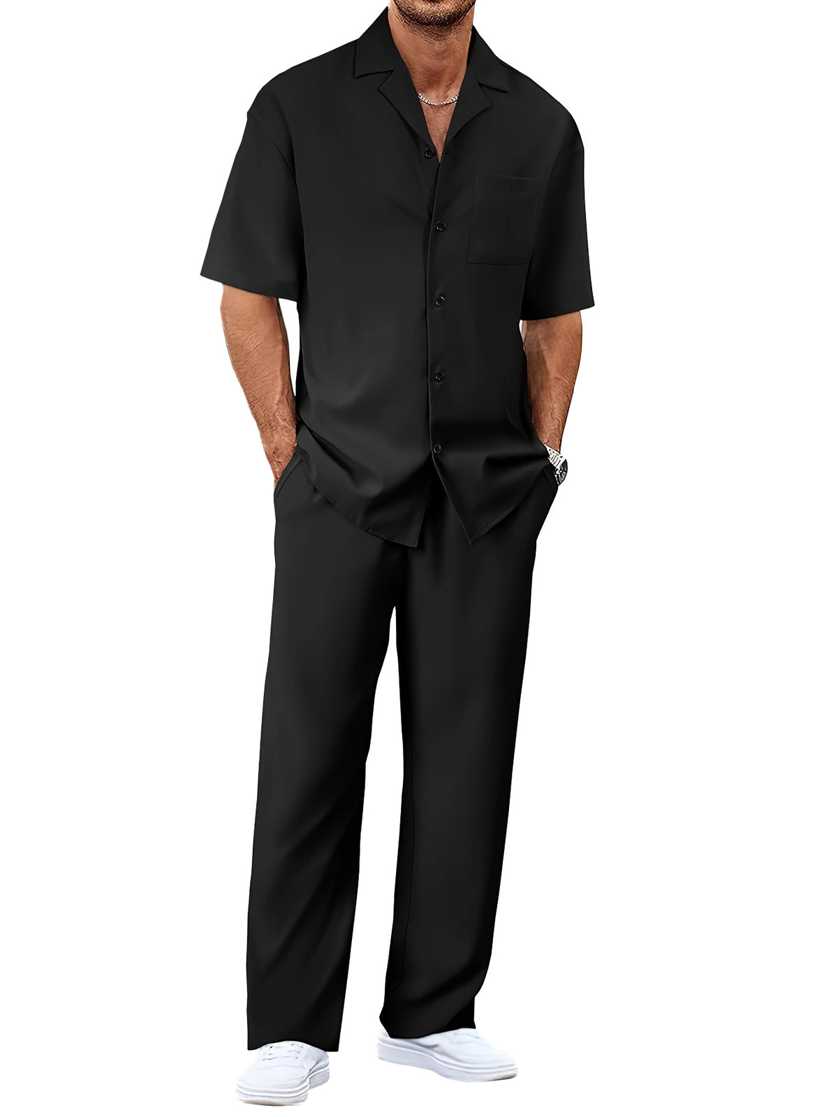 Ensemble chemise décontractée à manches courtes et pantalon ample pour homme